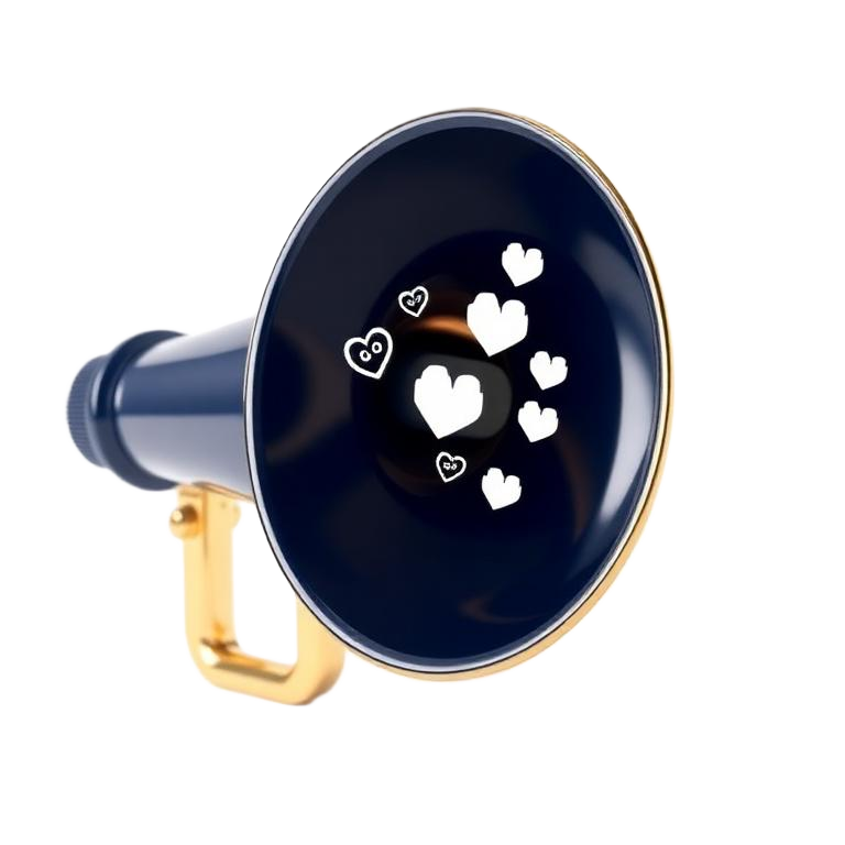 3D megaphone with social engagement icons